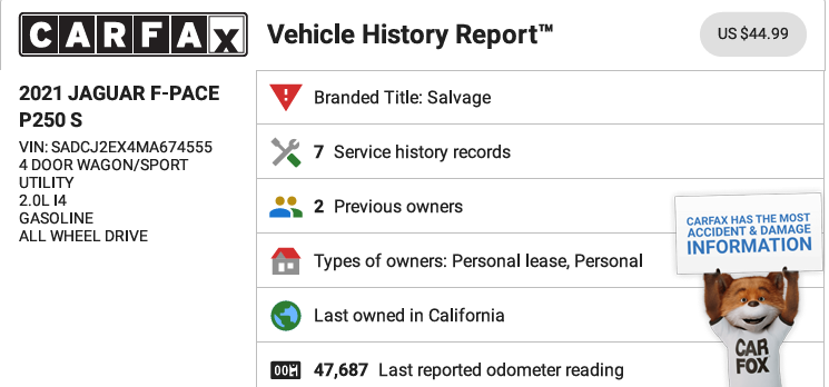 Sample Carfax Report Snippet